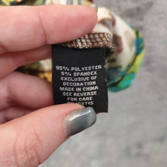 Zac & Rachel Womens Sleeveless TankTop L Green Blue Animal Print Beaded Hem Boho - Picture 10 of 11